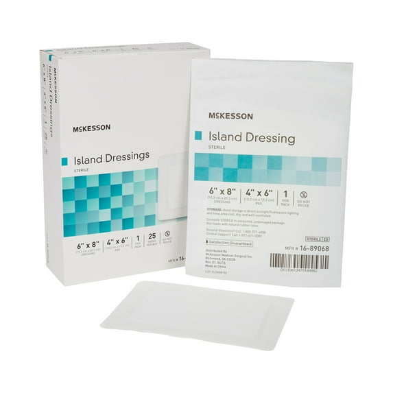 McKesson Island Dressing, Non-Adherent Gauze Pad for Wound Care, 6 in x 8 in, 25 Count, 4 Packs, 100 Total