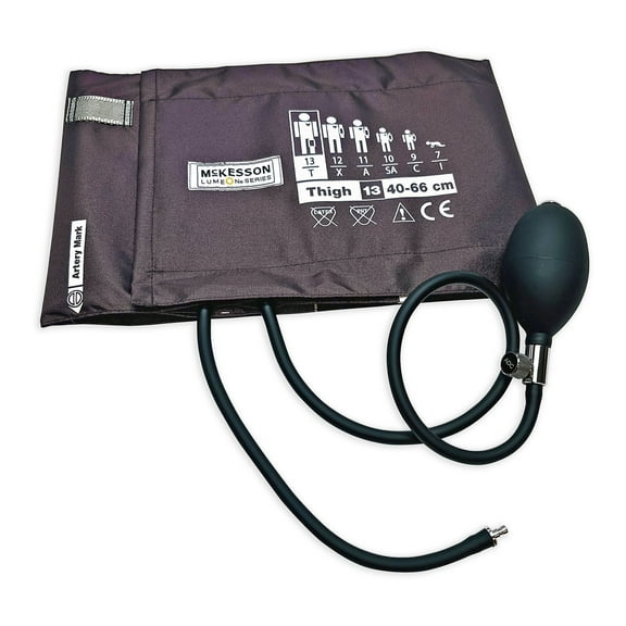 McKesson LUMEON Blood Pressure Cuff and Bulb, Thigh, Black, XL, 40 cm to 66 cm, 1 Ct