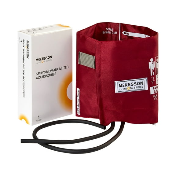 McKesson LUMEON Nylon Blood Pressure Cuff and Bladder, Burgundy, Adult Medium, 34 cm to 50 cm, 1 Count
