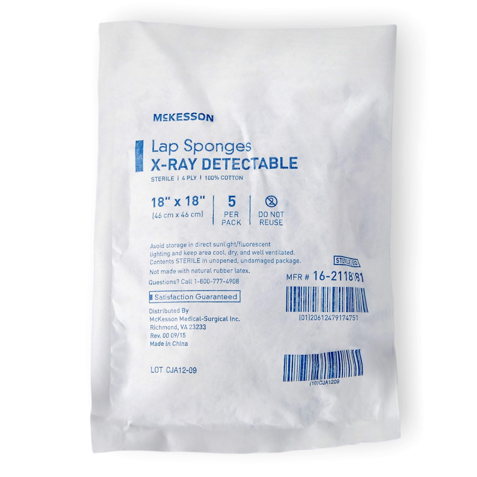 McKesson Lap Sponges, XRay Detectable Laparotomy Sponge, Sterile, 18