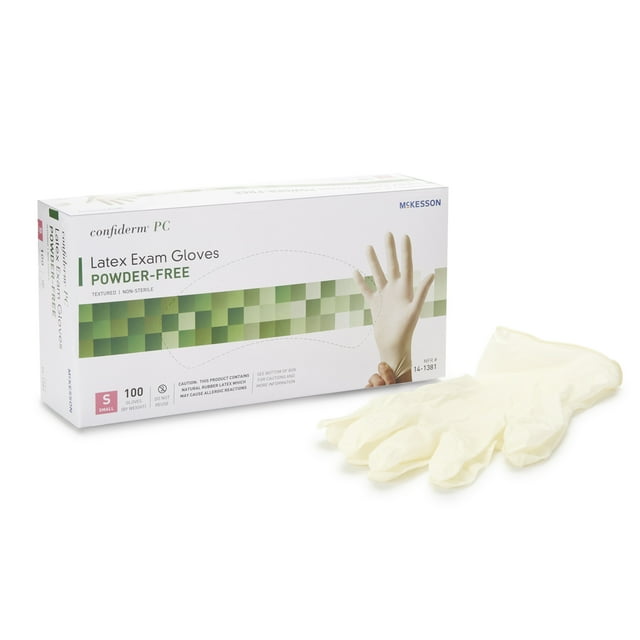 McKesson Latex Exam Glove, PowderFree Protective Medical Gloves, Small