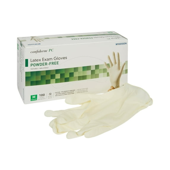 McKesson Latex Exam Gloves, Powder-Free Disposable Medical Gloves - Size Medium, 100 Count, 1 Box