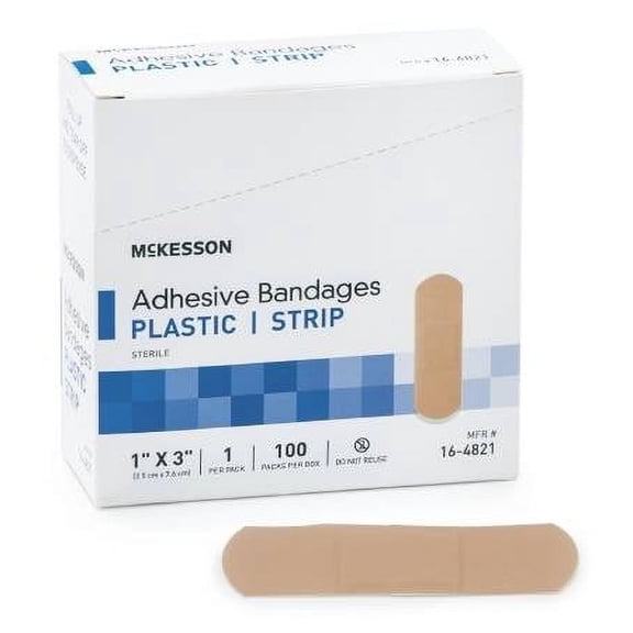 McKesson Medi Pak Performance Bandage Adhesive Fabric Strip 1"X3" Latex Free - Box of 100