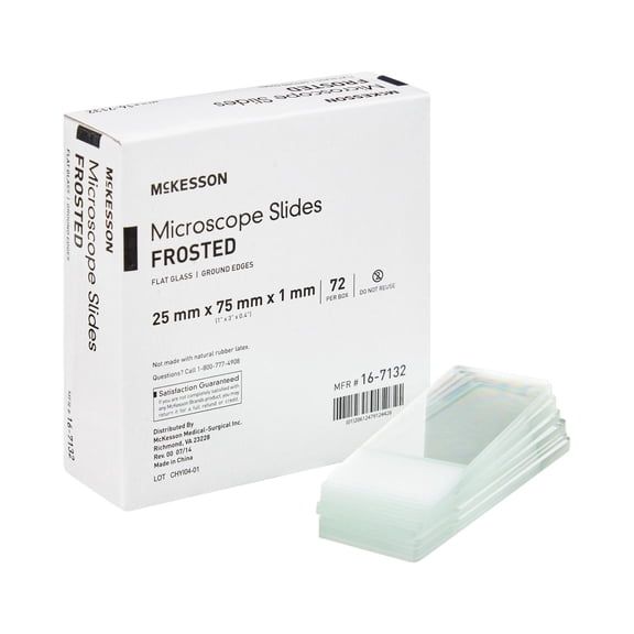 McKesson Microscope Slides - Frosted, Ground Edges, 3 in x 1 in x 1 mm, 72 Ct
