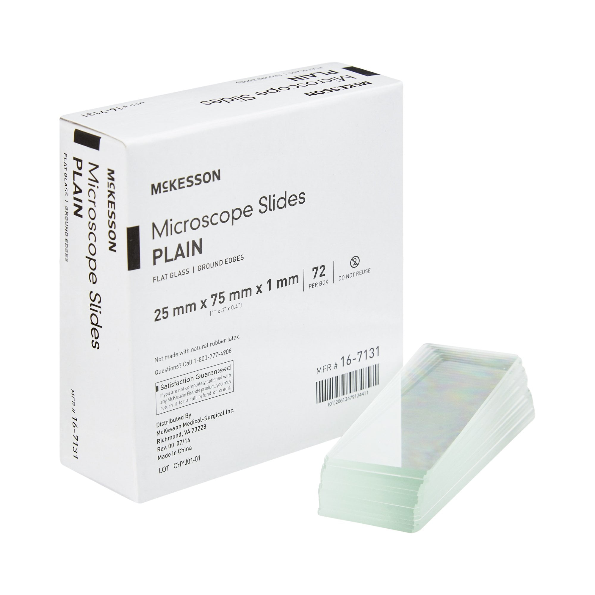 McKesson Microscope Slides Plain Glass, Ground Edges, 1 in x 3 in x 1
