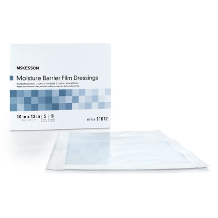 McKesson Moisture Barrier Film Dressings, Adhesive - Large, 10 in x 12 in, 5 Count, 1 Pack