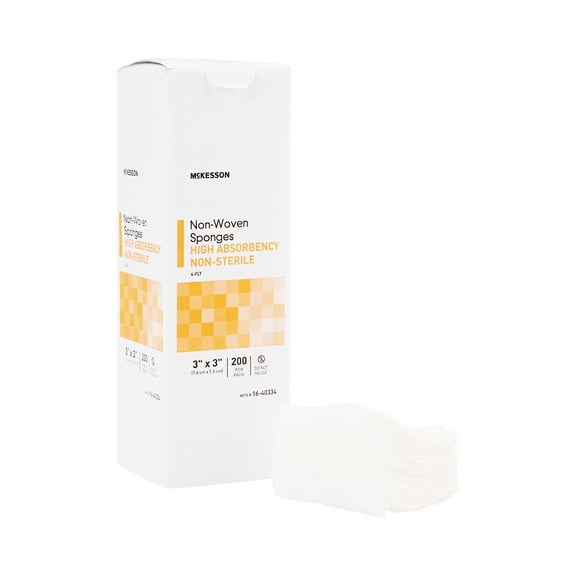 McKesson Non-Woven Gauze Sponges, 4-Ply Cotton Wound Pads, 3 in x 3 in, 200 per Pack, 20 Packs, 4000 Total