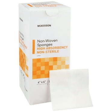 McKesson Non-Woven Gauze Sponges, 4-Ply Cotton Wound Pads, 4 in x 4 in, 200 per Pack, 1 Pack