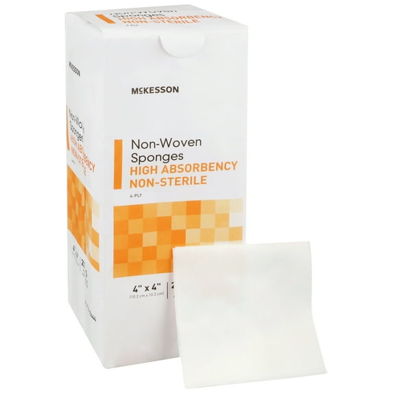 McKesson Non-Woven Gauze Sponges, 4-Ply Cotton Wound Pads, 4 in x 4 in, 200 per Pack, 1 Pack