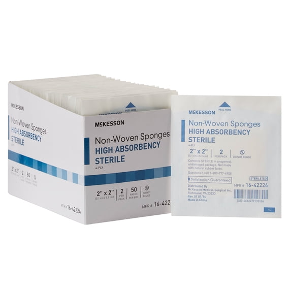 McKesson Non-Woven Gauze Sponges, Highly Absorbent Wound Pad - 2 in x 2 in, 2 per Pack, 50 Packs, 100 Total