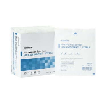 McKesson Non-Woven Gauze Sponges, Highly Absorbent Wound Pad - 4 in x 4 in, 2 per Pack, 25 Packs, 50 Total