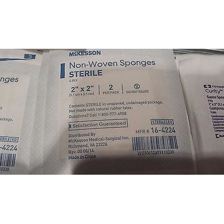 McKesson Non-Woven Sponge Polyester / Rayon, 4-Ply, 2 X 2 Inch Square, Sterile, Case of 3000