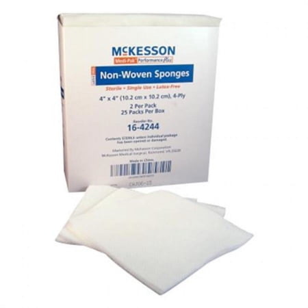 McKesson Non-woven Sponge Polyester/Rayon, 4-Ply, 4 Inches x 4 Inches, Square, White, Sterile, 2 per Pack, 50 Count