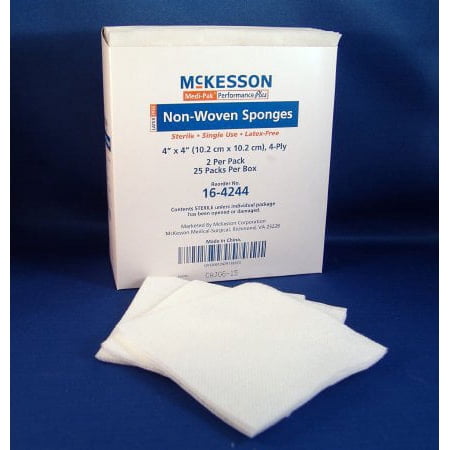 McKesson NonWoven Sponge Polyester / Rayon 4-Ply 4 X Inch Square Sterile, 16-4244 - CASE OF 1200