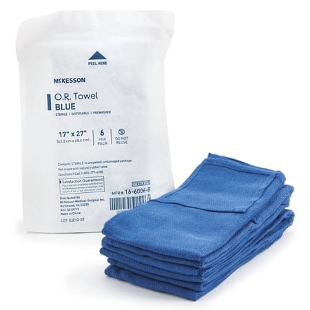 McKesson OR Towel, Plain Weave, Non-Radiopaque, 17 in X 27 in, 6 Towels, 12 Packs, 72 Total