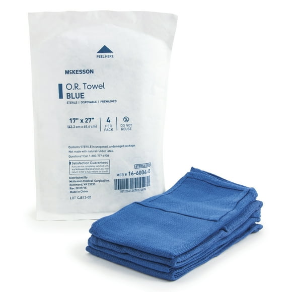 McKesson Operating Room Towel - Sterile, Absorbent Cotton Towels, 17 in x 27 in, 4 Towels, 1 Pack