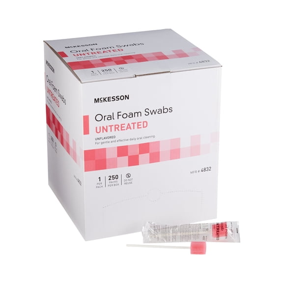 McKesson Oral Foam Swabs - Unflavored, Disposable Mouth Swabs, 5 in, 250 Count, 1 Pack