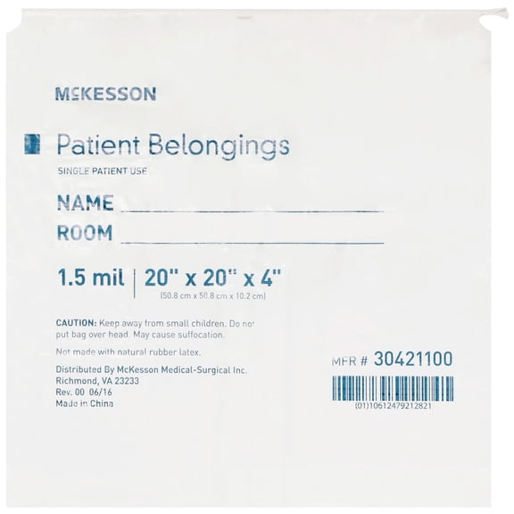 McKesson Patient Belonging Bag with Drawstring Closure - 20 in x 20 in x 4 in, 250 Count