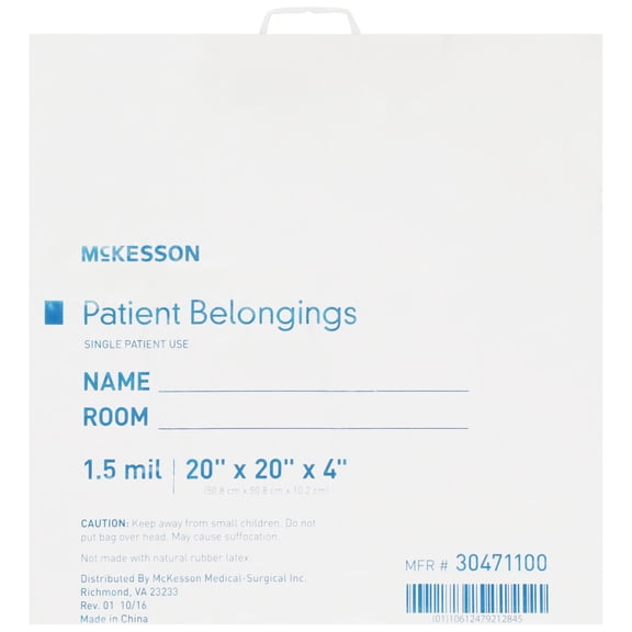 McKesson Patient Belongings Bag Snap Closure, White - 1.5 mil, 20 in x 20 in x 4 in, 250 Count