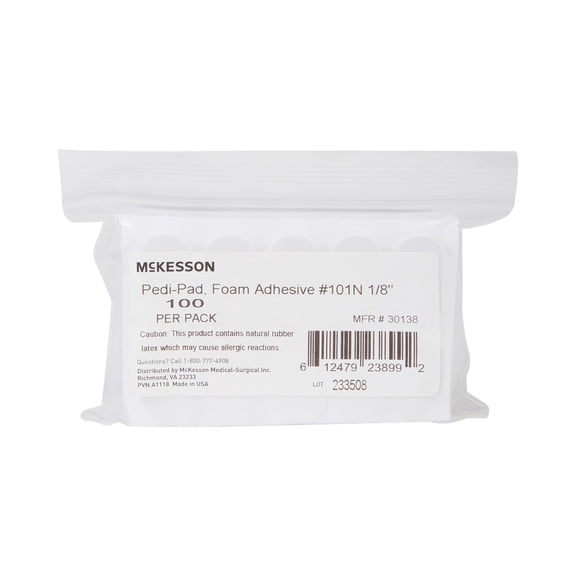 McKesson Pedi-Pad White Protective Pad Size 101 1/8 Inch Thick Adhesive for the Foot 30138, 100 Ct