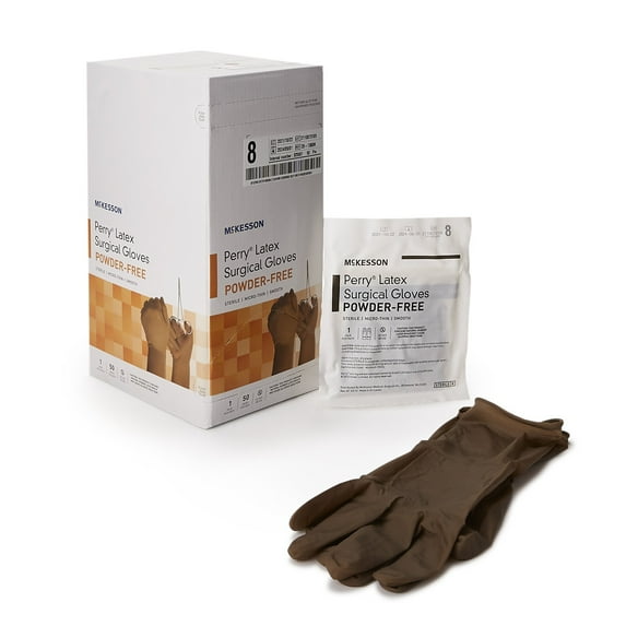 McKesson Perry Latex Surgical Gloves, Latex, Sterile - Brown, Size 8, 50 Count, 1 Box