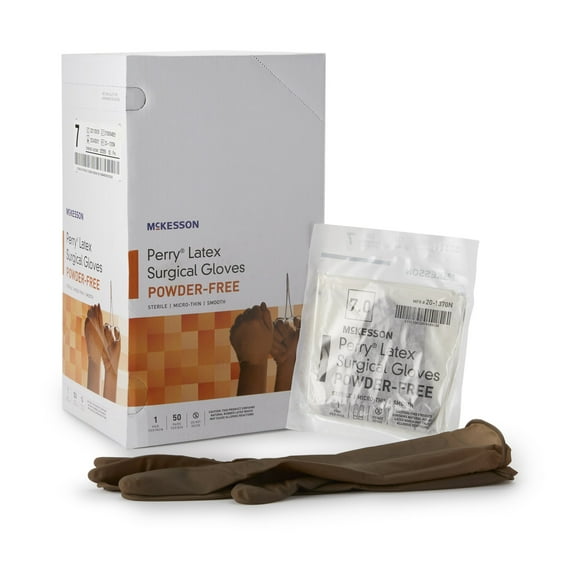 McKesson Perry Latex Surgical Gloves, Latex, Sterile - Brown, Size 9, 50 Count, 4 Boxes, 200 Total