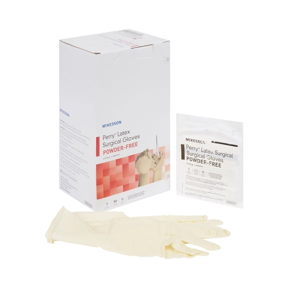 McKesson Perry Latex Surgical Gloves, Latex, Sterile - Cream, Size 7.5, 50 Count, 1 Box