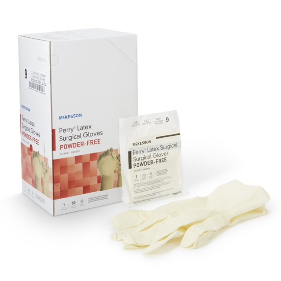 McKesson Perry Latex Surgical Gloves, Latex, Sterile - Cream, Size 9, 50 Count, 1 Box