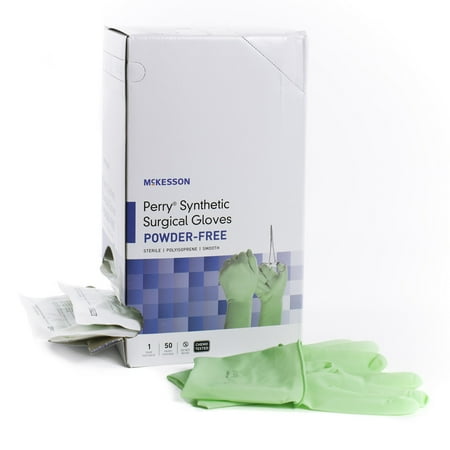 McKesson Perry Performance Plus Synthetic Surgical Gloves, Sterile, Powder-Free, Green, Size 7, 50 Count, 1 Box