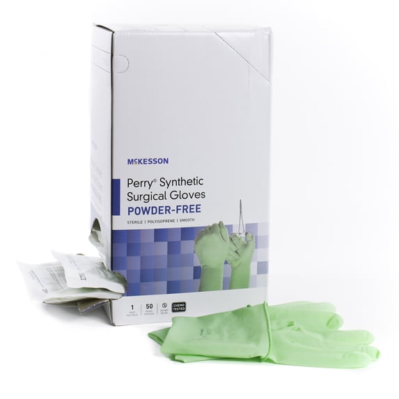 McKesson Perry Performance Plus Synthetic Surgical Gloves, Sterile, Powder-Free, Green, Size 7, 50 Count, 4 Boxes, 200 Total