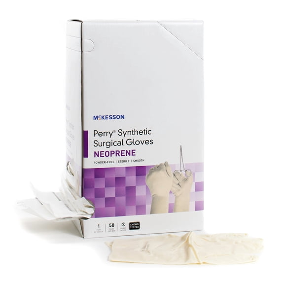 McKesson Perry Synthetic Neoprene Surgical Gloves, Sterile - Cream, Size 5.5, 50 Count, 4 Boxes, 200 Total
