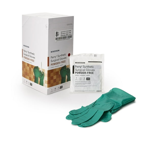 McKesson Perry Synthetic Neoprene Surgical Gloves, Sterile - Green, Size 8.5, 50 Count, 1 Box
