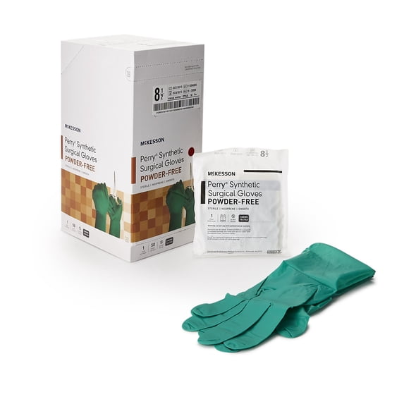 McKesson Perry Synthetic Neoprene Surgical Gloves, Sterile - Green, Size 8.5, 50 Count, 4 Boxes, 200 Total