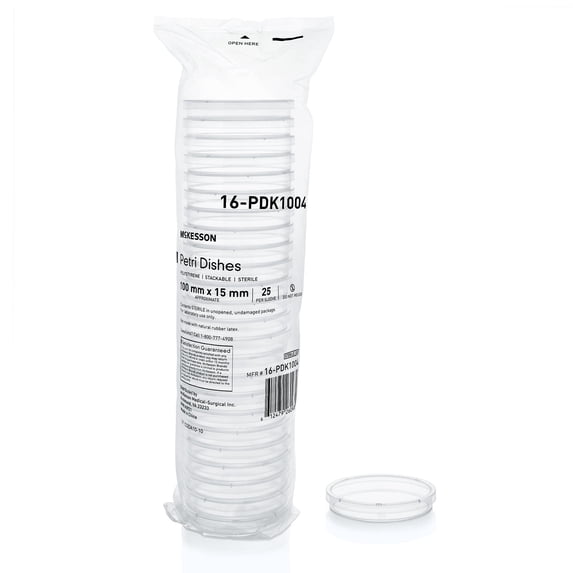 McKesson Petri Dishes for Microscope Viewing, Science Class, Research - Clear, Distortion-Free Container, 100 mm x 15 mm, 25 Ct