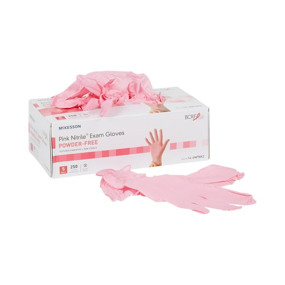 McKesson Pink Nitrile Disposable Nitrile Exam Glove Standard Cuff Length SMALL 14-6NPNK2 250 per Box