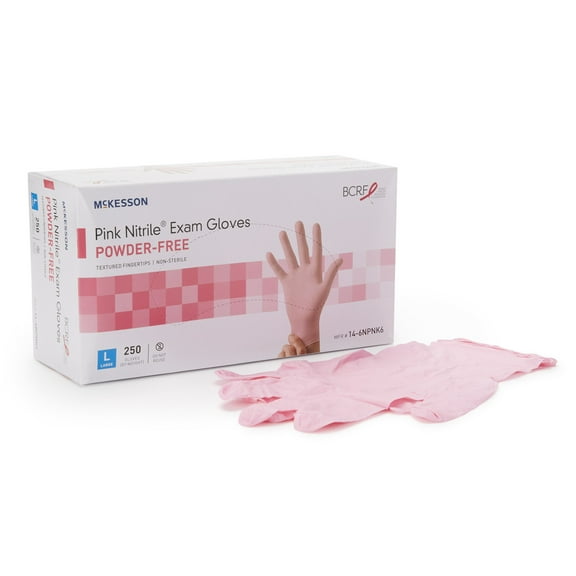 McKesson Pink Nitrile Exam Gloves - Powder-Free, Latex-Free - Size Large, 250 Count, 10 Boxes, 2500 Total