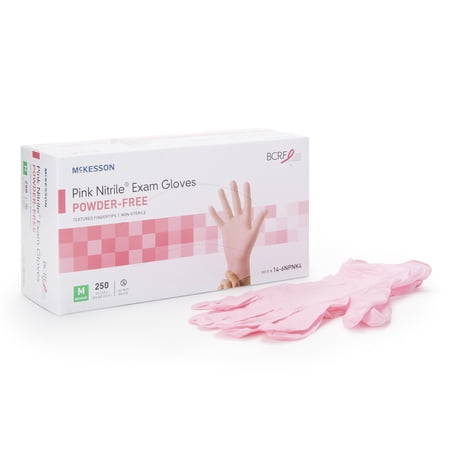 McKesson Pink Nitrile Exam Gloves - Powder-Free, Latex-Free - Size Medium, 250 Count, 1 Box