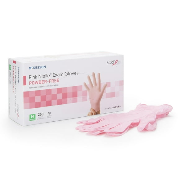 McKesson Pink Nitrile Exam Gloves - Powder-Free, Latex-Free - Size Medium, 250 Count, 1 Box