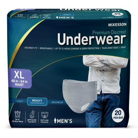 McKesson Premium Discreet Underwear for Men - Heavy Absorbency Incontinence Briefs - XL, 20 Count, 1 Pack