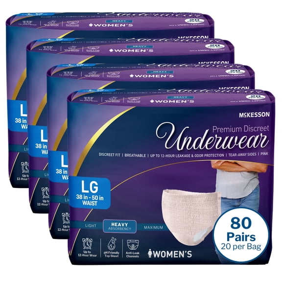 McKesson Premium Discreet Underwear for Women - Heavy Absorbency Incontinence Briefs - L, 20 Count, 4 Packs, 80 Total