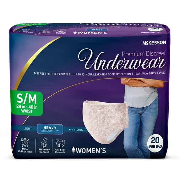 McKesson Premium Discreet Underwear for Women - Heavy Absorbency Incontinence Briefs - S/M, 20 Count, 1 Pack