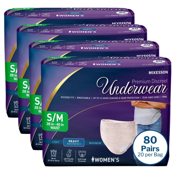 McKesson Premium Discreet Underwear for Women - Heavy Absorbency Incontinence Briefs - S/M, 20 Count, 4 Packs, 80 Total