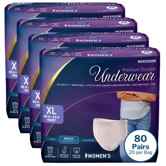 McKesson Premium Discreet Underwear for Women - Heavy Absorbency Incontinence Briefs - XL, 20 Count, 4 Packs, 80 Total