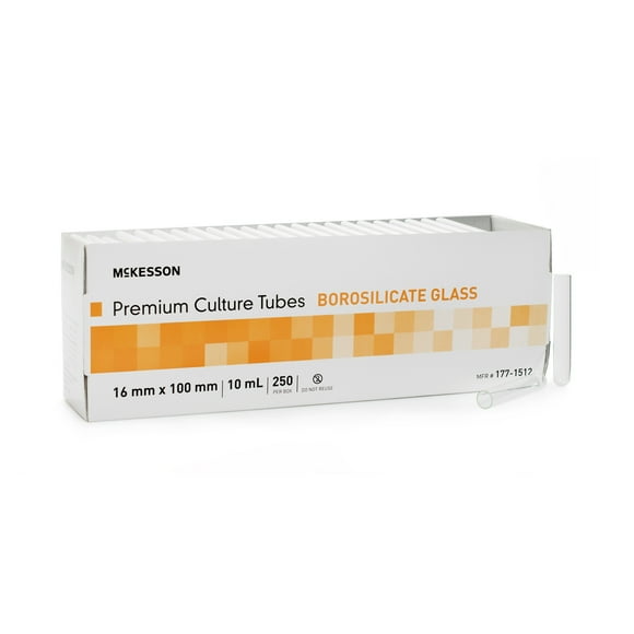 McKesson Premium Glass Culture Tubes, 10 mL Volume - 16 mm x 100 mm, 1000 Ct