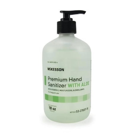 McKesson Premium Hand Sanitizer with Aloe Gel, Ethyl Alcohol, 70% Strength, 18 ounce Pump Bottle, Spring Water Scent, 1 Count