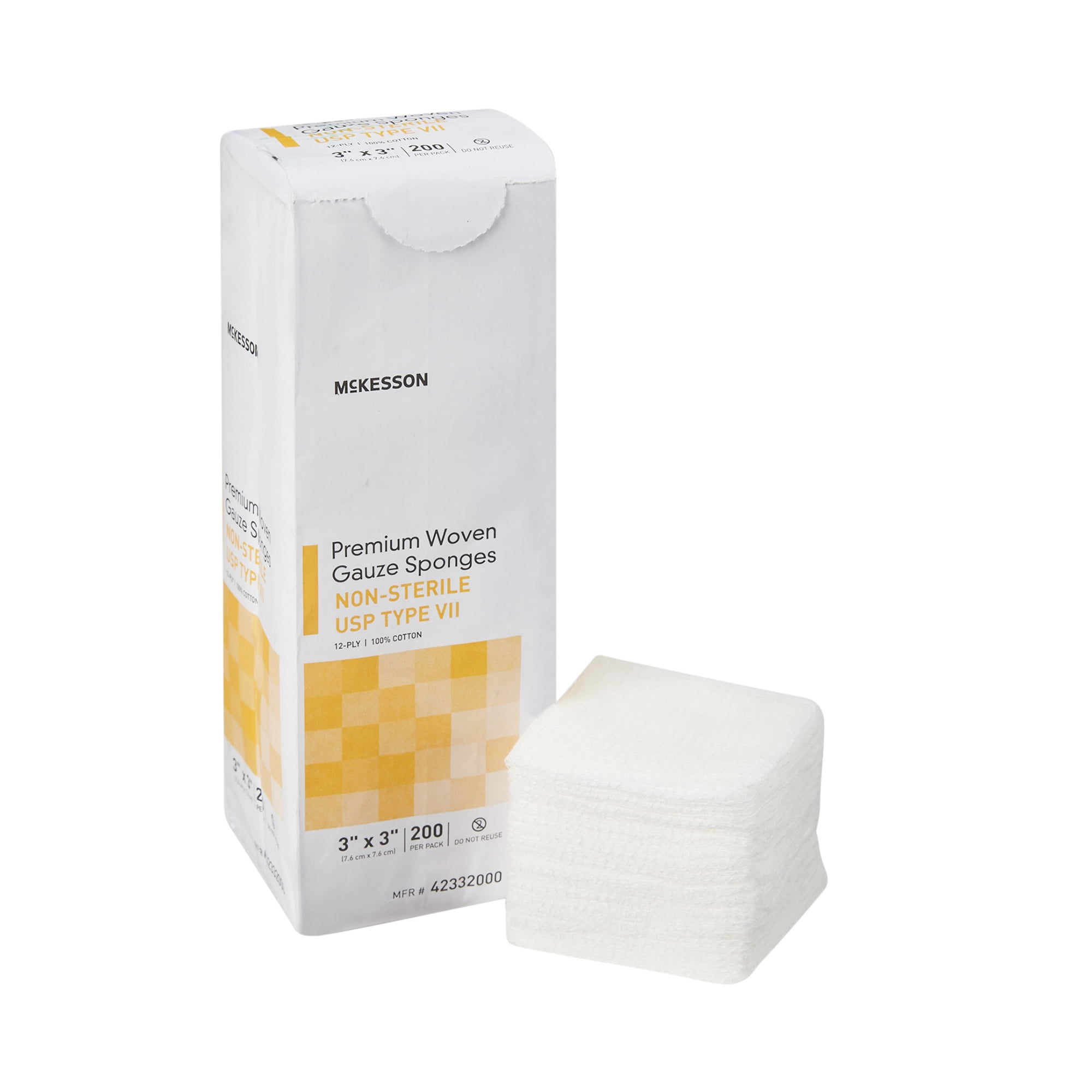 McKesson Premium Woven Gauze Sponges, 12-Ply - Non-Sterile, 3 in x 3 in, 200 per Pack, 20 Packs, 4000 Total