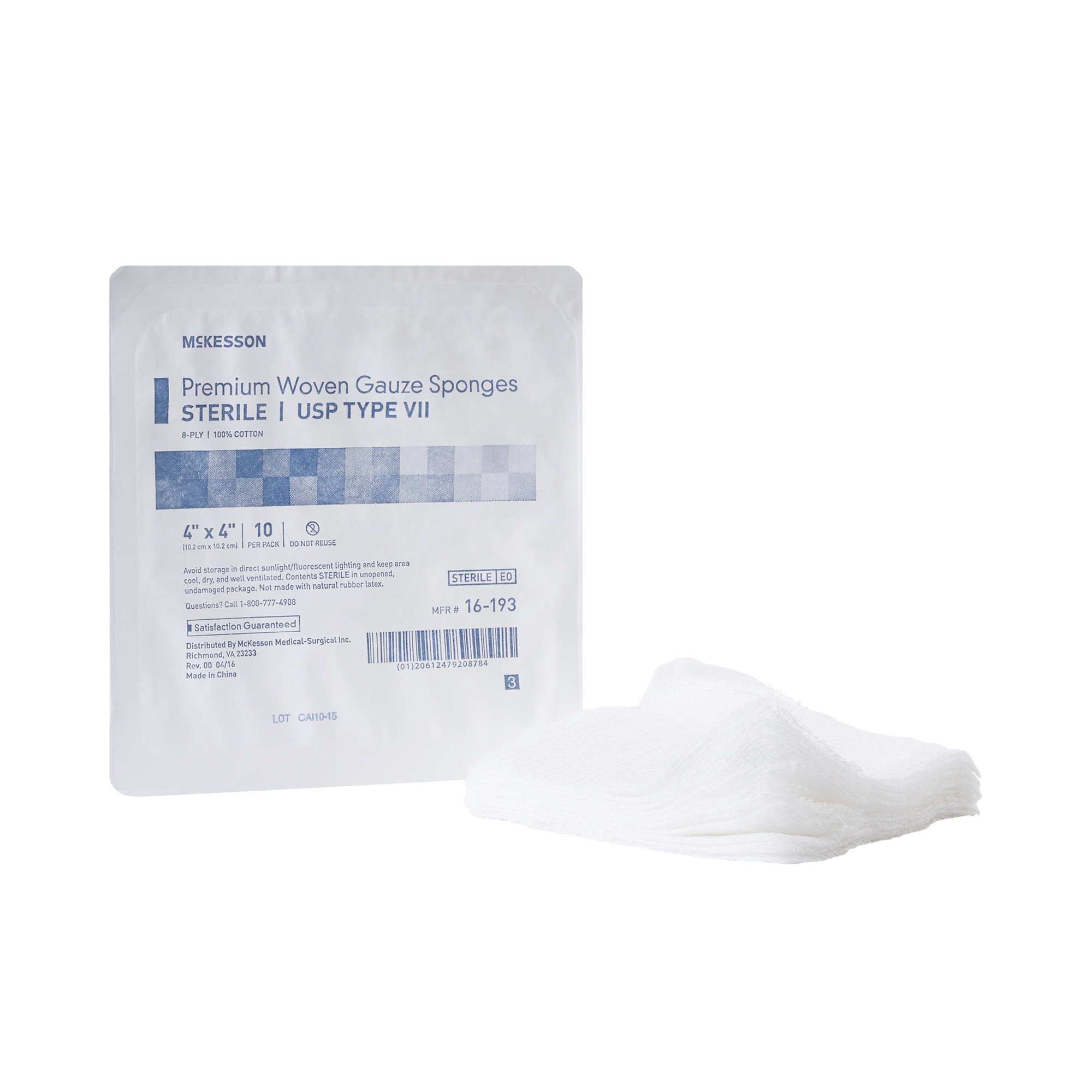 McKesson Premium Woven Gauze Sponges, 8-Ply - Sterile, 4 in x 4 in, 10 per Pack, 128 Packs, 1280 Total