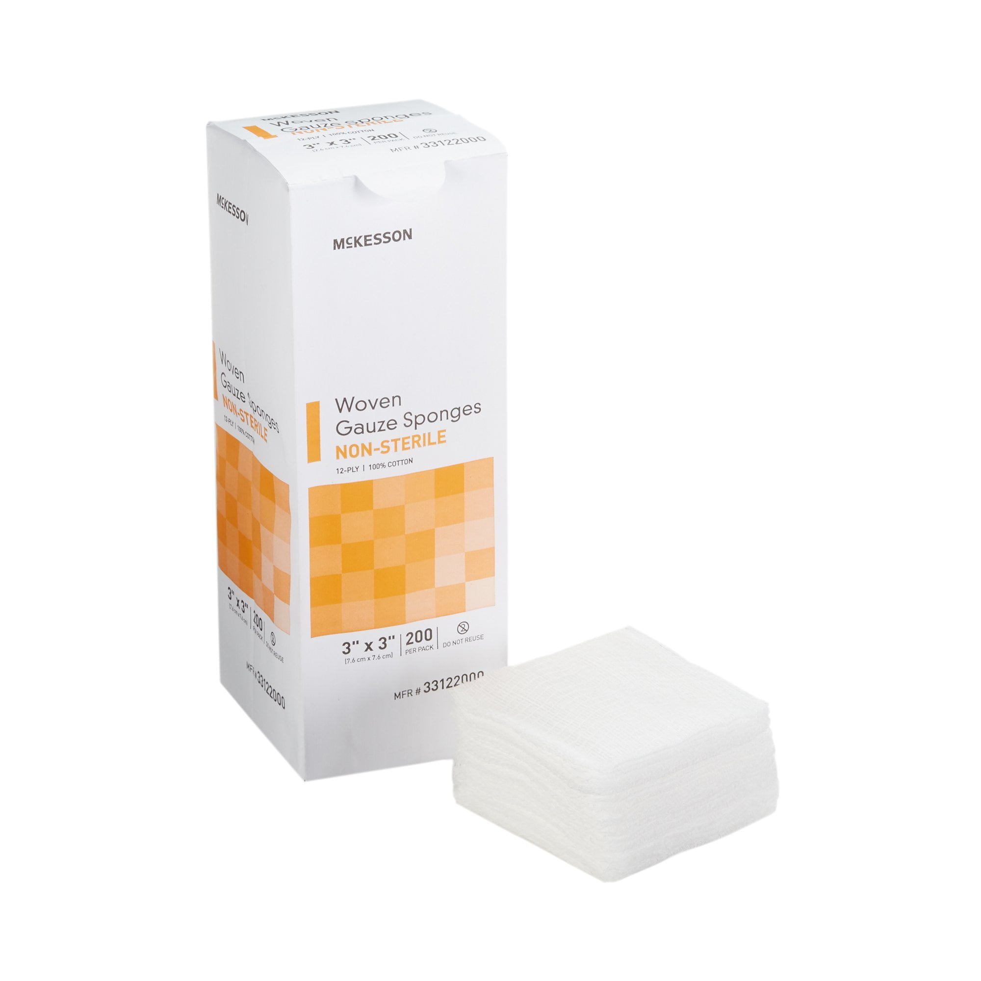 McKesson Premium Woven Gauze Sponges, Non-Sterile Wound Pads, 3 in x 3 in, 200 per Pack, 1 Pack