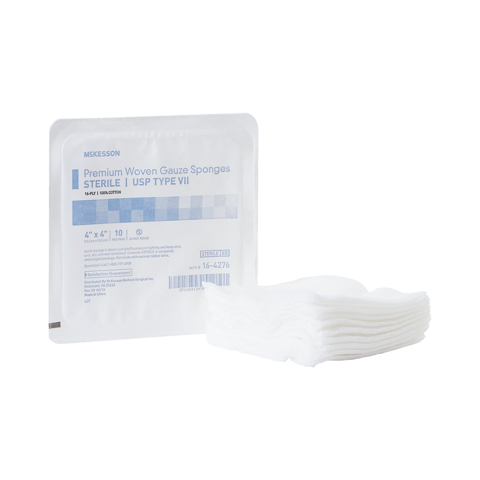 McKesson Premium Woven Gauze Sponges, Sterile Cotton Wound Pads, 4 in x 4 in, 10 per Pack, 72 Packs, 720 Total