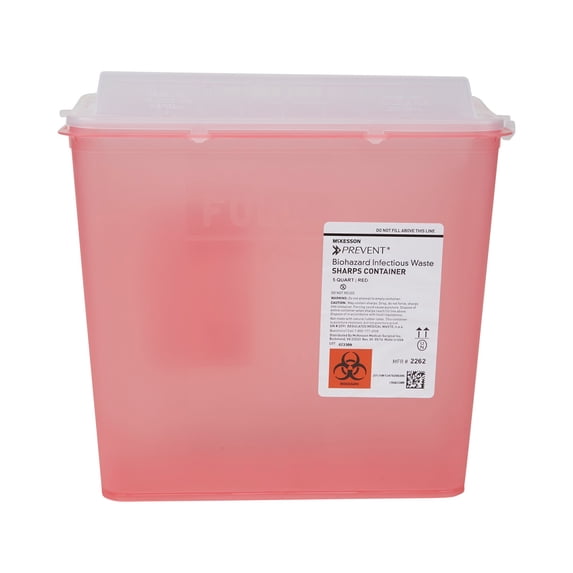 McKesson Prevent Sharps Container, Puncture-Resistant Lockable Bin - Red, 1.25 gal, 10 Ct
